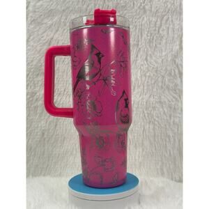 40 OZ. LASER ENGRAVED PINK SHIMMER CARDINAL BIRD TUMBLER